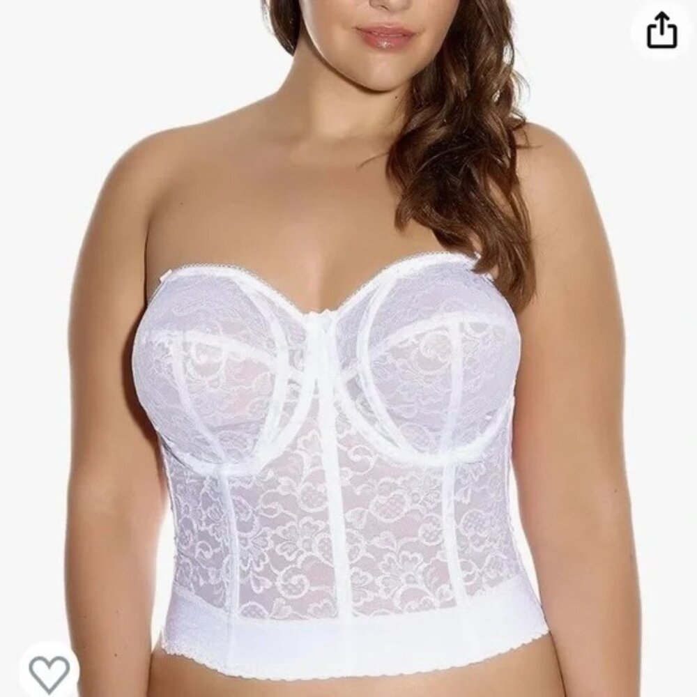 Goddess White Lace Bustier Strapless Longline Bra GD0689 34DD NWT
